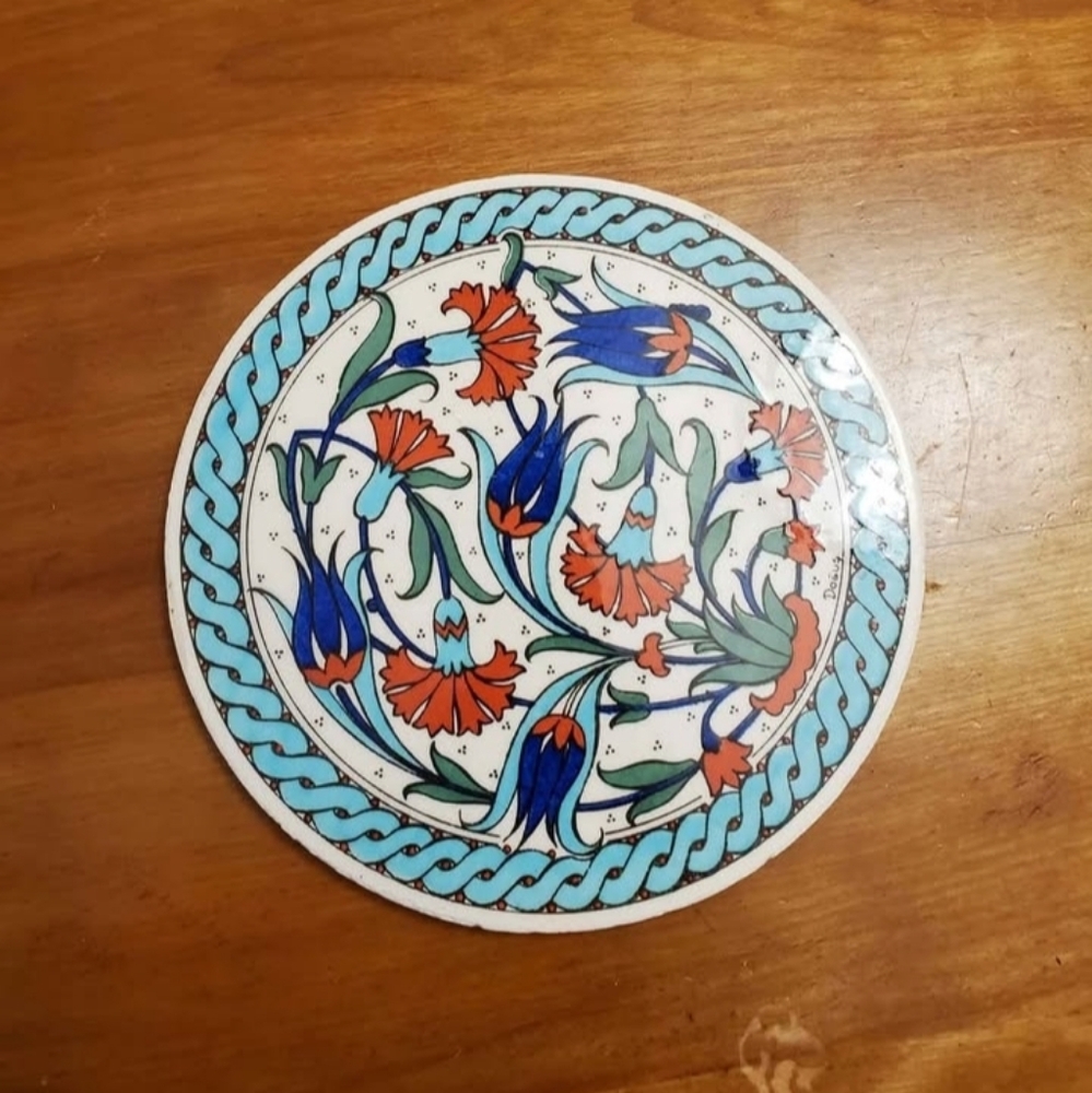 Decorative Floral Ceramic Trivet Handmade In Turkey